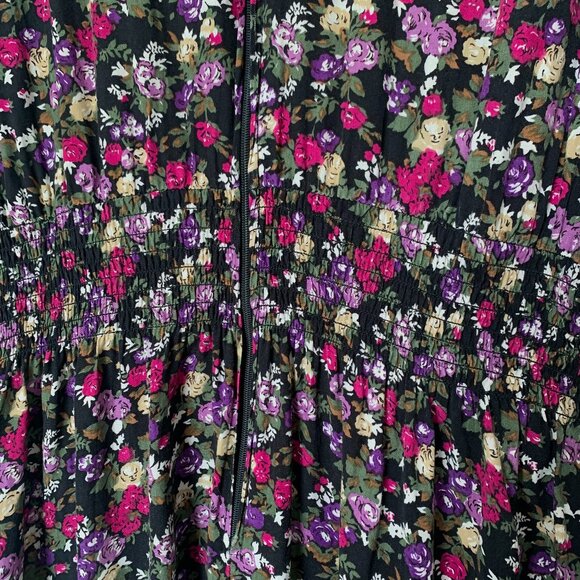 Vintage Floral Midi Dress - Black and Pink - Picture 6 of 15